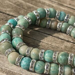 Amazonite ONE stretch bracelet NEW 7.5” rhondelle Amazon stone crystal beaded be
